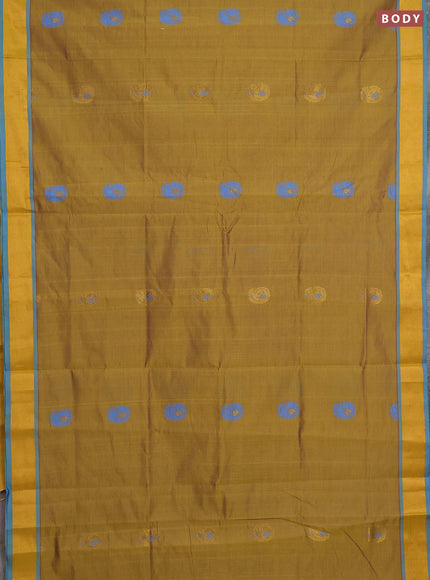 Mustard Yellow & Cs Blue Semi Silk Cotton Saree - Buttas