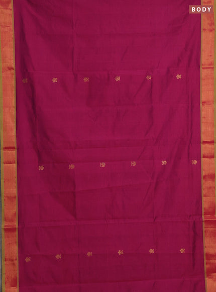 Magenta Pink & Green Semi Silk Cotton Saree - Buttas