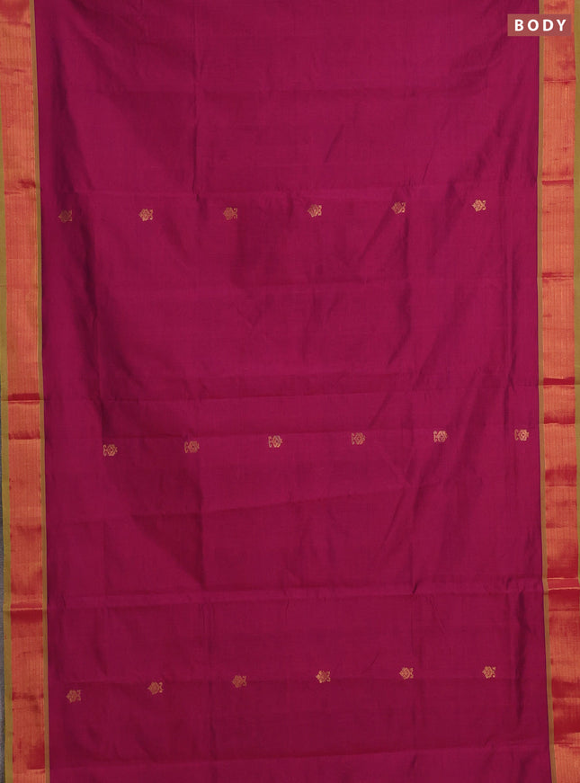 Magenta Pink & Green Semi Silk Cotton Saree - Buttas