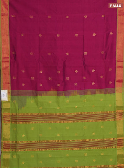 Magenta Pink & Green Semi Silk Cotton Saree - Buttas