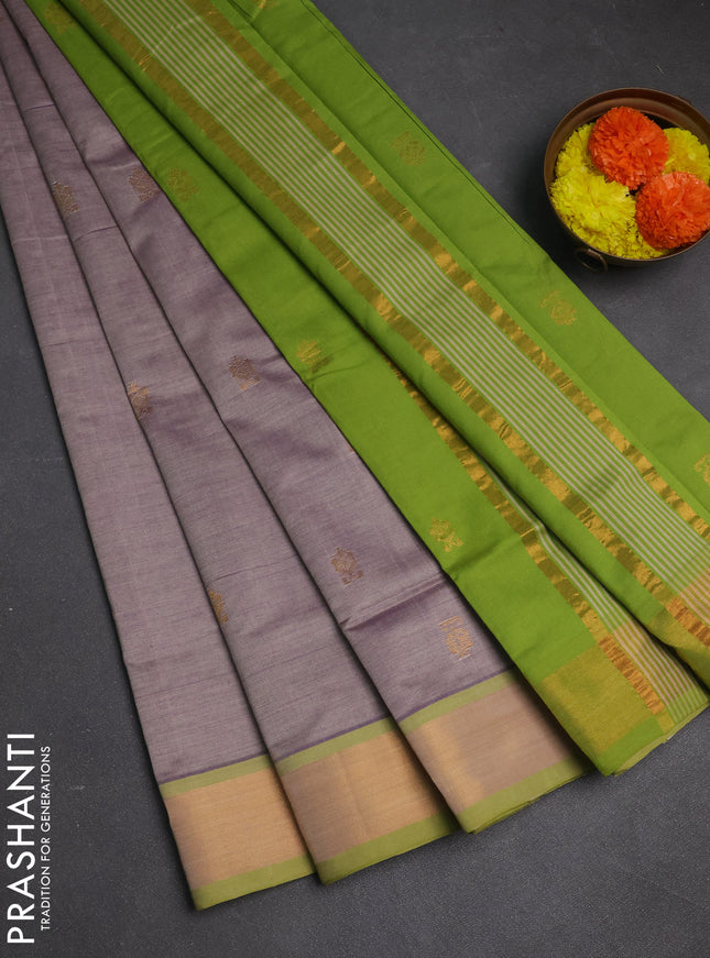 Grey & Green Semi Silk Cotton Saree - Buttas