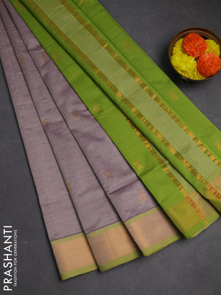 Grey & Green Semi Silk Cotton Saree - Buttas