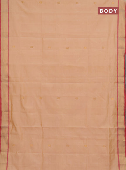 Sandal & Red Semi Silk Cotton Saree - Buttas