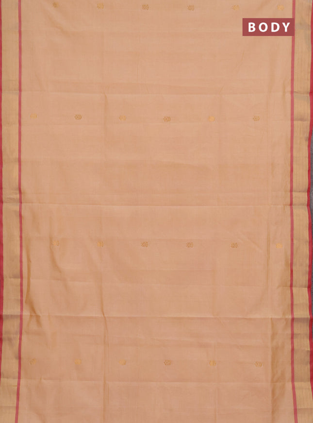 Sandal & Red Semi Silk Cotton Saree - Buttas