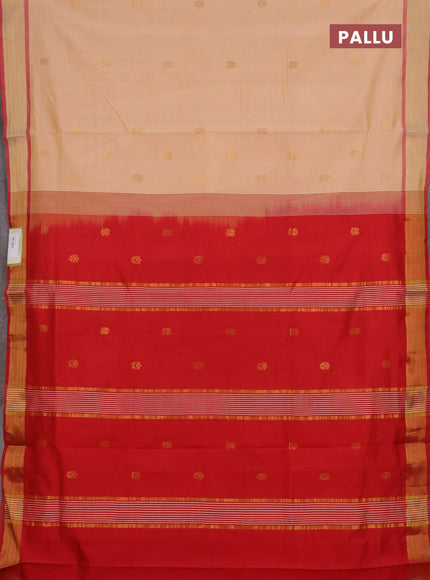 Sandal & Red Semi Silk Cotton Saree - Buttas