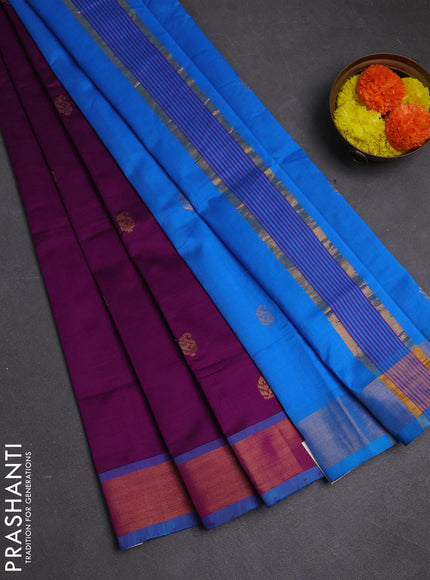 Purple & Cs Blue Semi Silk Cotton Saree - Buttas