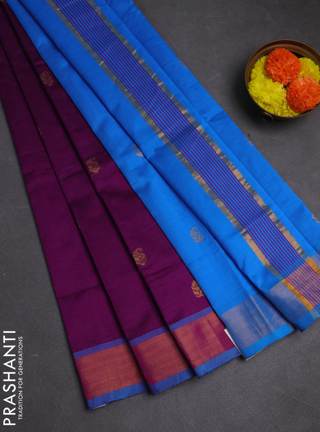 Purple & Cs Blue Semi Silk Cotton Saree - Buttas