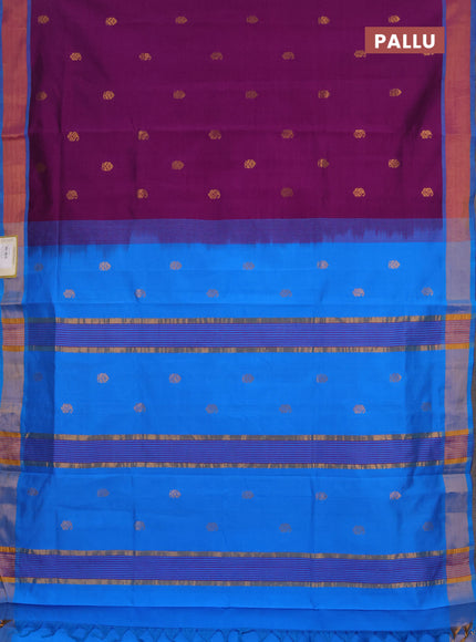 Purple & Cs Blue Semi Silk Cotton Saree - Buttas