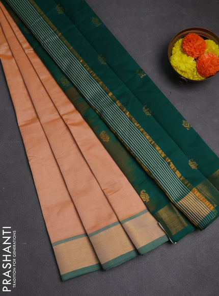 Pale Orange & Green Semi Silk Cotton Saree - Buttas