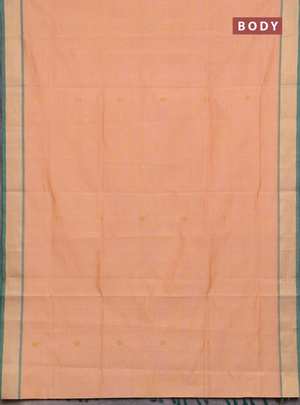 Pale Orange & Green Semi Silk Cotton Saree - Buttas