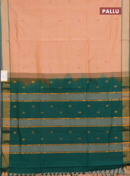 Pale Orange & Green Semi Silk Cotton Saree - Buttas