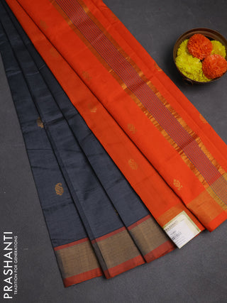 Grey & Orange Semi Silk Cotton Saree - Buttas