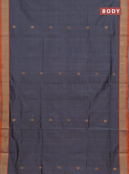 Grey & Orange Semi Silk Cotton Saree - Buttas