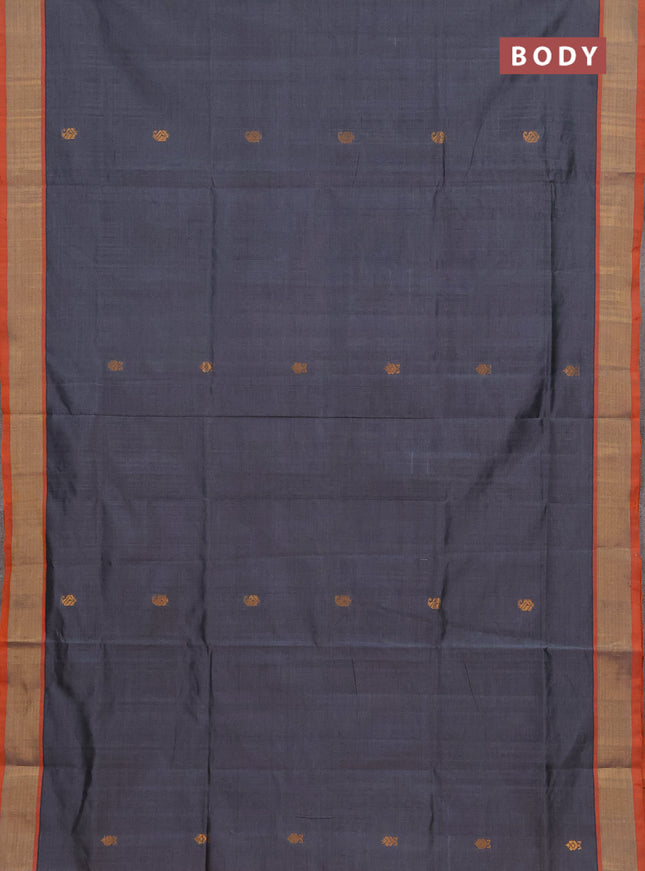 Grey & Orange Semi Silk Cotton Saree - Buttas