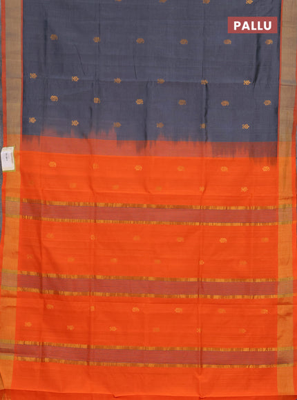 Grey & Orange Semi Silk Cotton Saree - Buttas