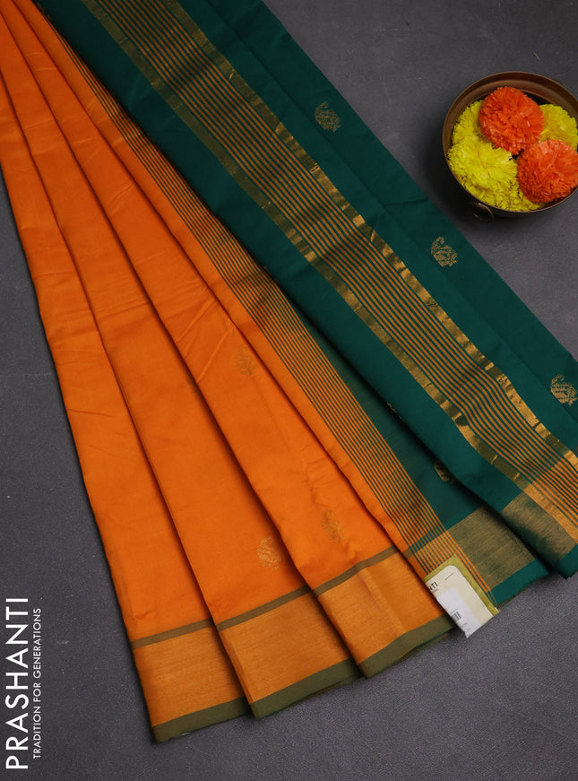 Orange & Green Semi Silk Cotton Saree - Buttas