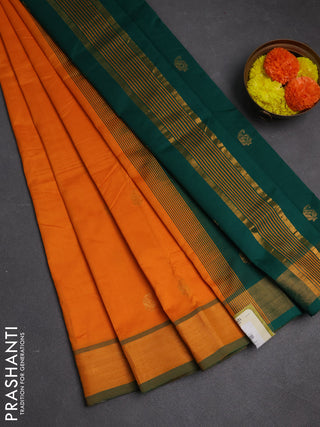 Orange & Green Semi Silk Cotton Saree - Buttas