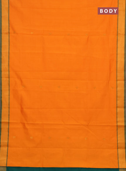Orange & Green Semi Silk Cotton Saree - Buttas