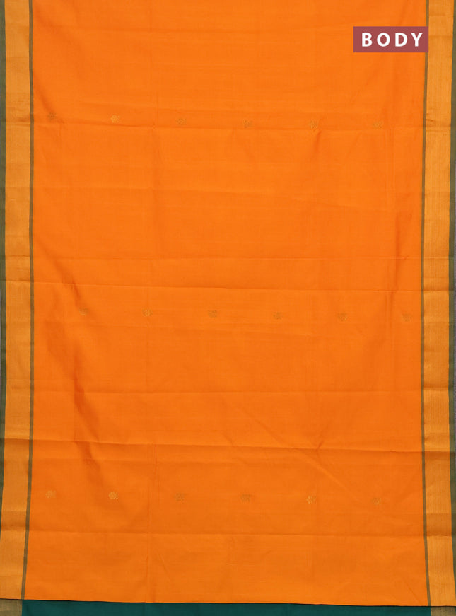 Orange & Green Semi Silk Cotton Saree - Buttas