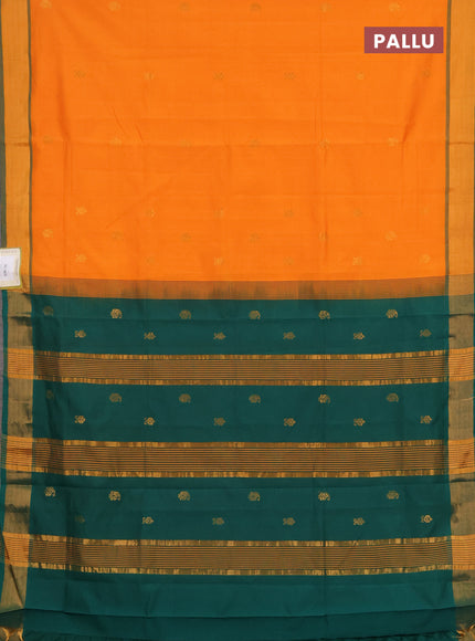 Orange & Green Semi Silk Cotton Saree - Buttas