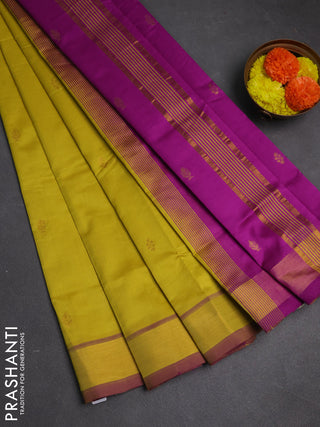 Yellow & Purple Semi Silk Cotton Saree - Buttas