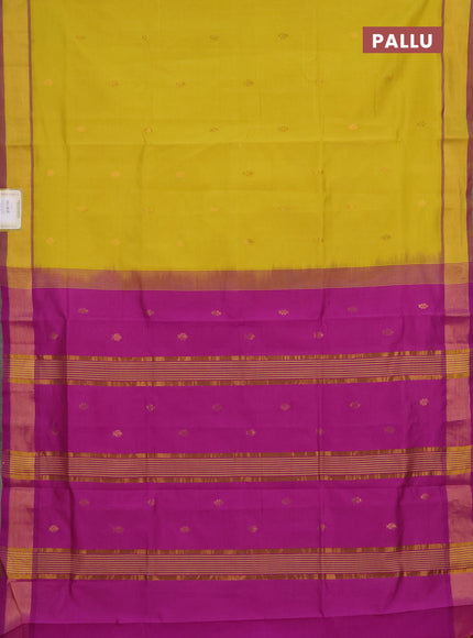 Yellow & Purple Semi Silk Cotton Saree - Buttas