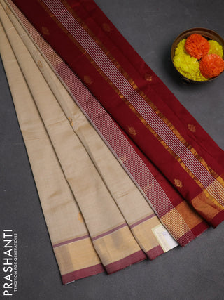 Beige & Maroon Semi Silk Cotton Saree - Buttas
