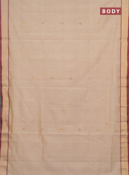 Beige & Maroon Semi Silk Cotton Saree - Buttas