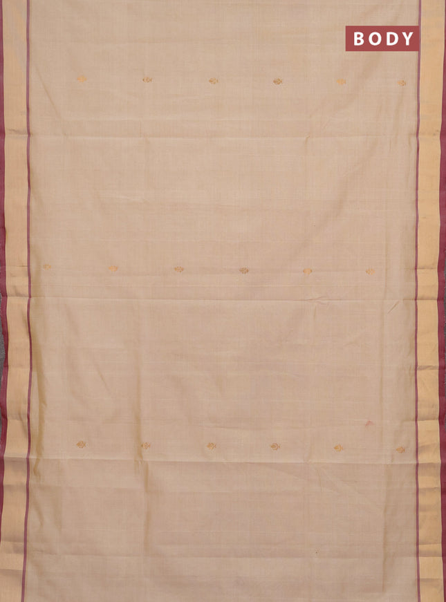 Beige & Maroon Semi Silk Cotton Saree - Buttas