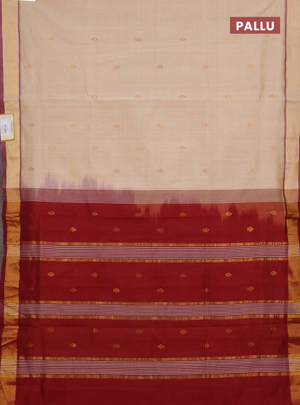 Beige & Maroon Semi Silk Cotton Saree - Buttas