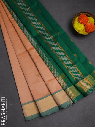 Pale Orange & Green Semi Silk Cotton Saree - Buttas