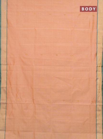 Pale Orange & Green Semi Silk Cotton Saree - Buttas