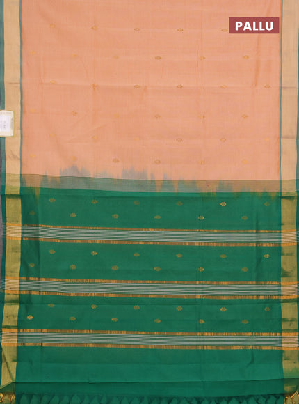Pale Orange & Green Semi Silk Cotton Saree - Buttas