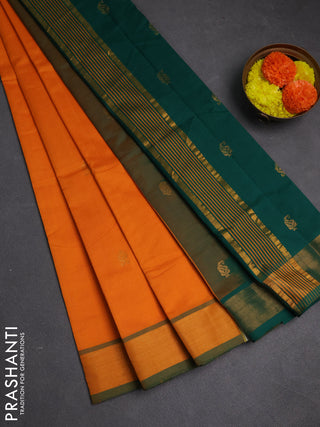 Mustard Yellow & Bottle green Semi Silk Cotton Saree - Buttas