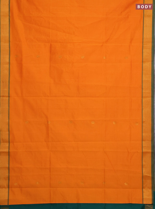 Mustard Yellow & Bottle green Semi Silk Cotton Saree - Buttas