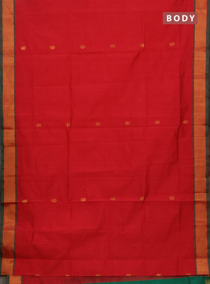 Red & Green Semi Silk Cotton Saree - Buttas