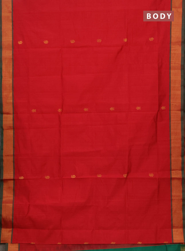 Red & Green Semi Silk Cotton Saree - Buttas