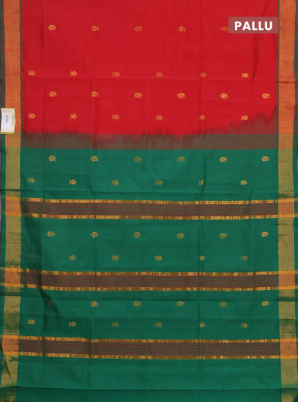 Red & Green Semi Silk Cotton Saree - Buttas