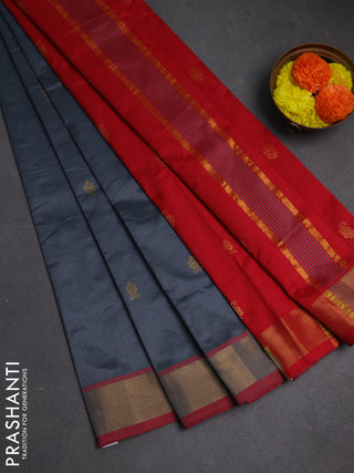 Grey & Red Semi Silk Cotton Saree - Buttas