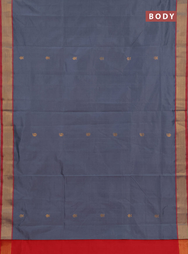 Grey & Red Semi Silk Cotton Saree - Buttas