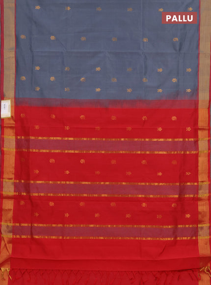 Grey & Red Semi Silk Cotton Saree - Buttas