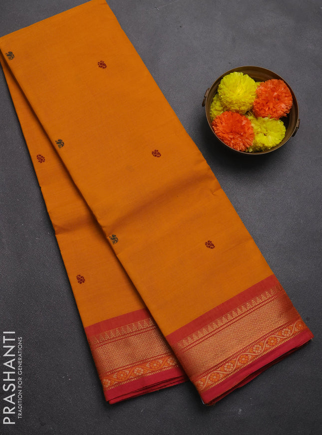 Bottle Green & Orange Semi Silk Cotton Saree - Buttas