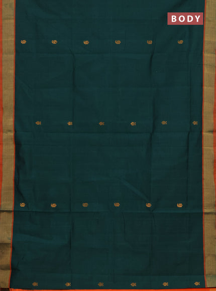 Bottle Green & Orange Semi Silk Cotton Saree - Buttas