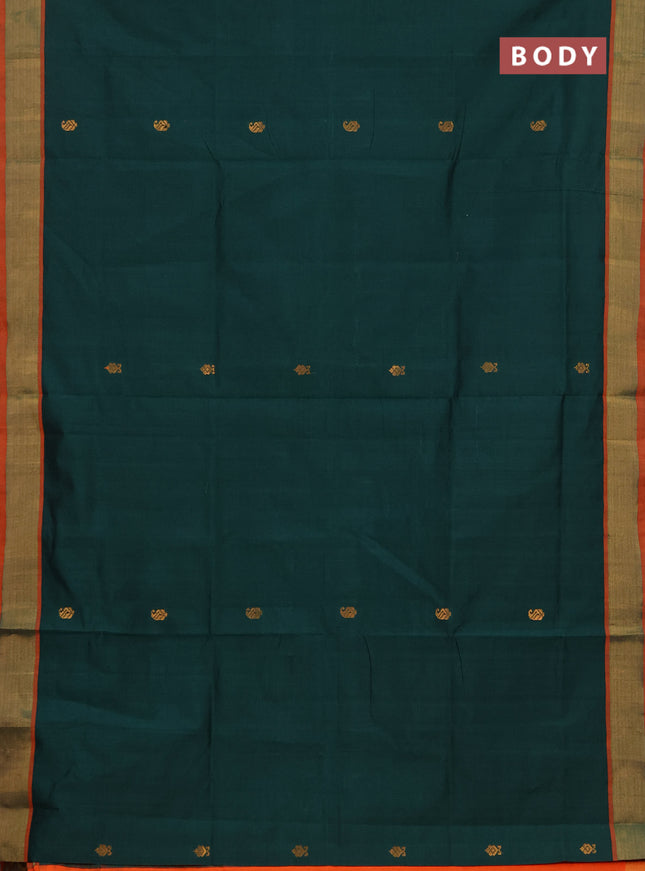 Bottle Green & Orange Semi Silk Cotton Saree - Buttas