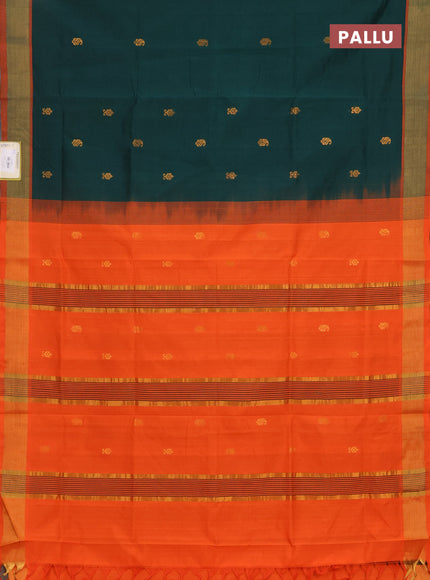 Bottle Green & Orange Semi Silk Cotton Saree - Buttas