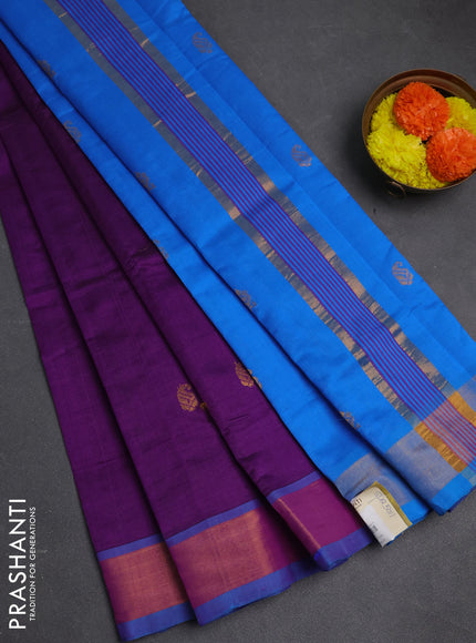 Purple & Cs Blue Semi Silk Cotton Saree - Buttas