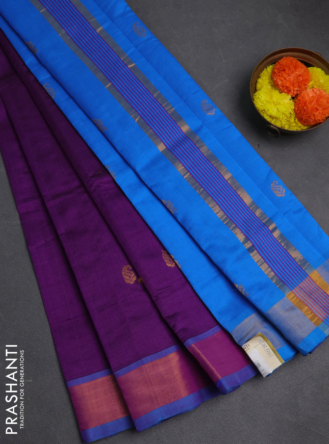 Purple & Cs Blue Semi Silk Cotton Saree - Buttas