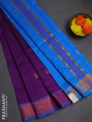 Purple & Cs Blue Semi Silk Cotton Saree - Buttas