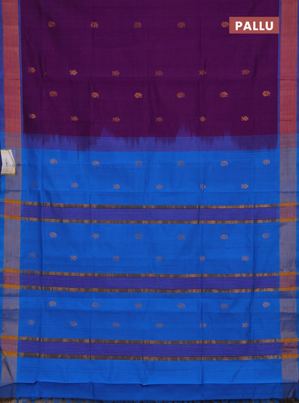 Purple & Cs Blue Semi Silk Cotton Saree - Buttas
