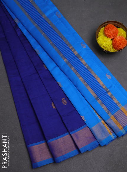 Blue & Cs Blue Semi Silk Cotton Saree - Buttas